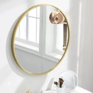 gương soi tròn viền thép vàng