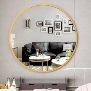 gương soi tròn viền thép vàng