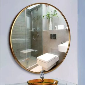 gương soi tròn viền thép vàng